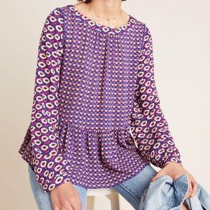 Anthropologie Maeve Colorful Boho Floral Cheyenne Peplum Flowy Blouse Size Small